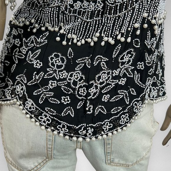 Vintage PATRA Black White Sequined Silk Top 8‎ - Picture 6 of 13